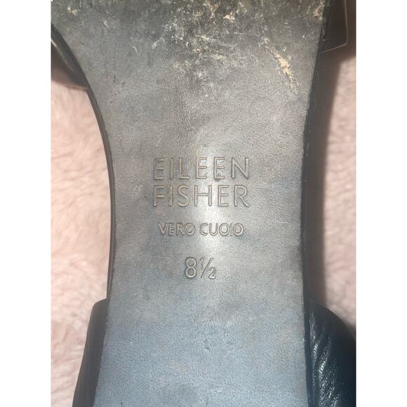 Eileen vm Fisher Vero Cuoio Black Metallic Silver Buckle Leather Sz 8.5 Sandal C - Picture 6 of 9